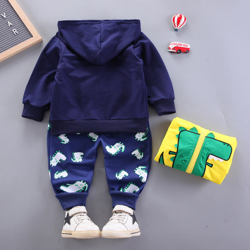 Boys' Cartoon Dinosaur Zipper Cardigan Three-piece Set