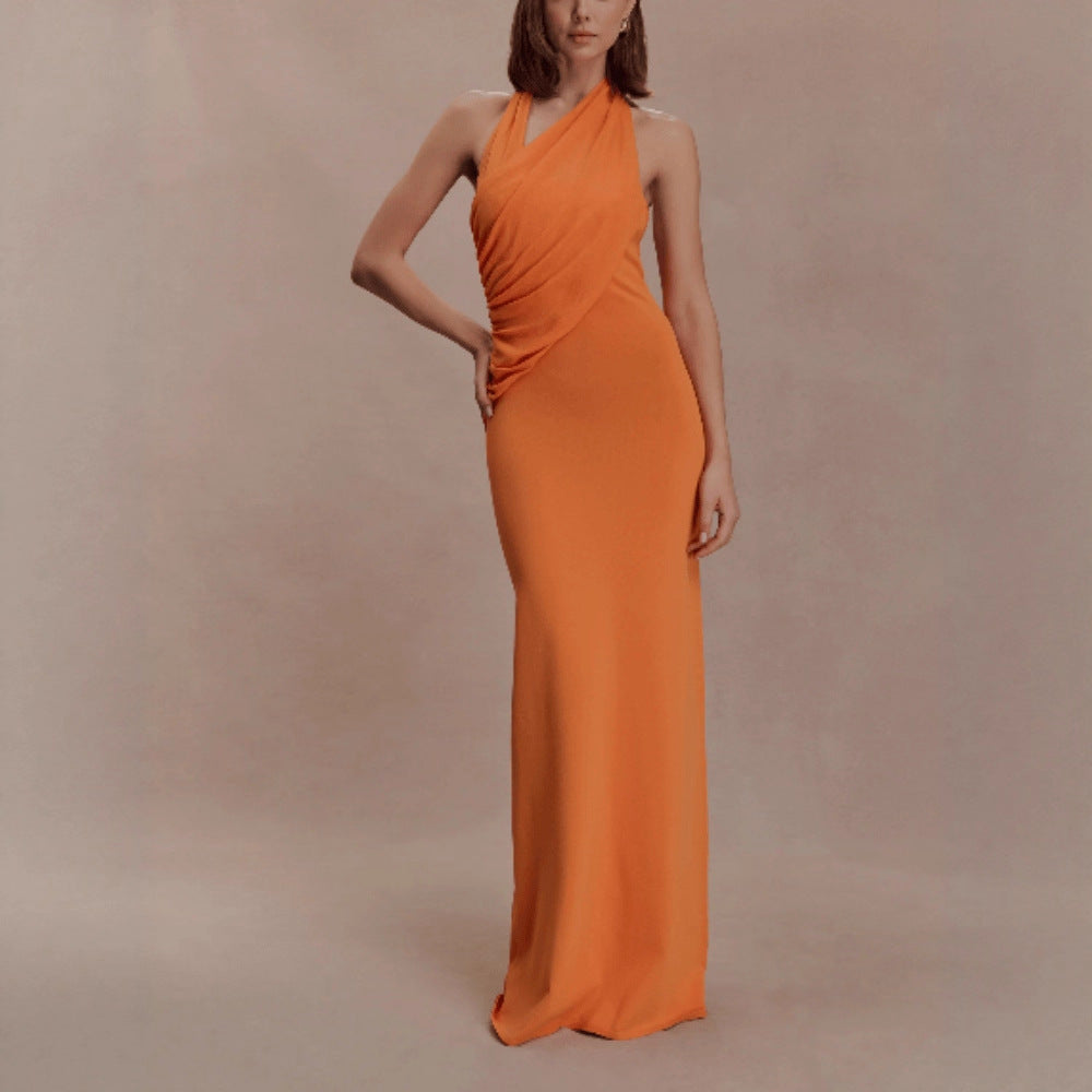 Sexy Off-the-Shoulder Sleeveless Bodycon Pleated Backless Dress For Women