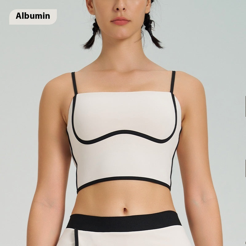 Contrast Color Fast-drying Sports Vest Women's Fitness Shockproof Fixing Cup Summer High Elastic Yoga Clothes Outfit Top