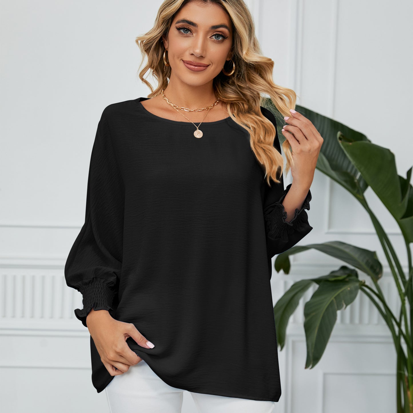 Women's Loose Three-quarter Sleeve Chiffon Top