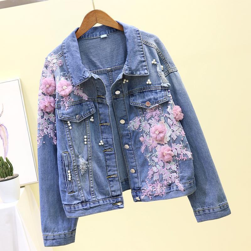 Embroidered Three-dimensional Denim Short Coat