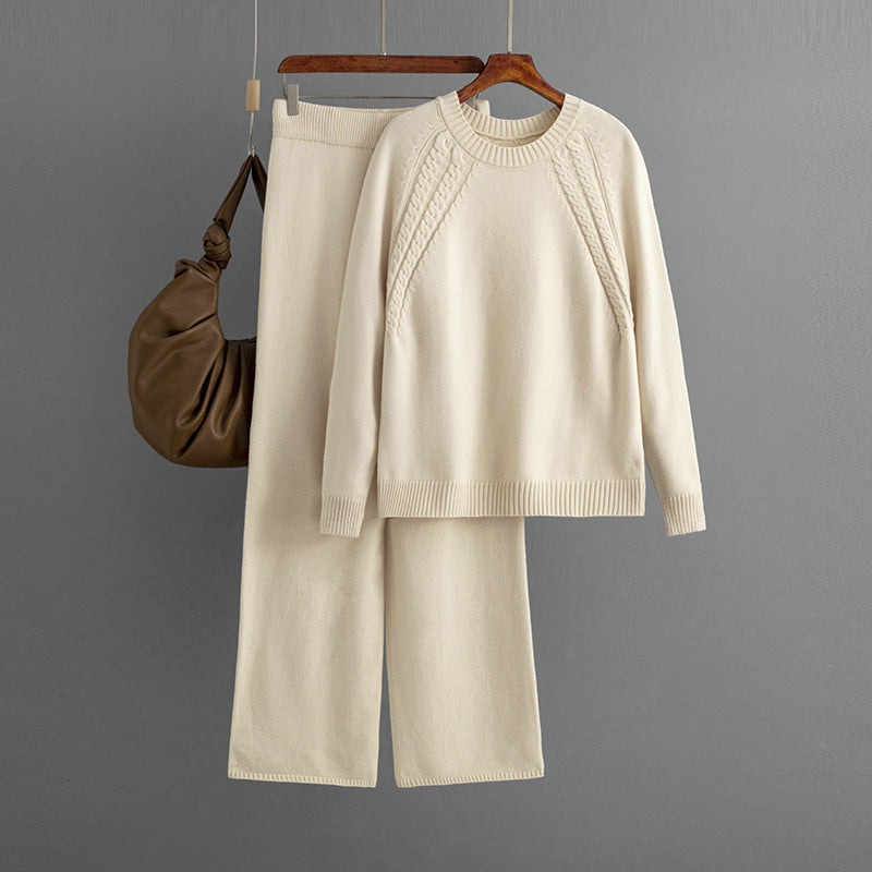 Ensemble décontracté en tricot de couleur unie pour femme