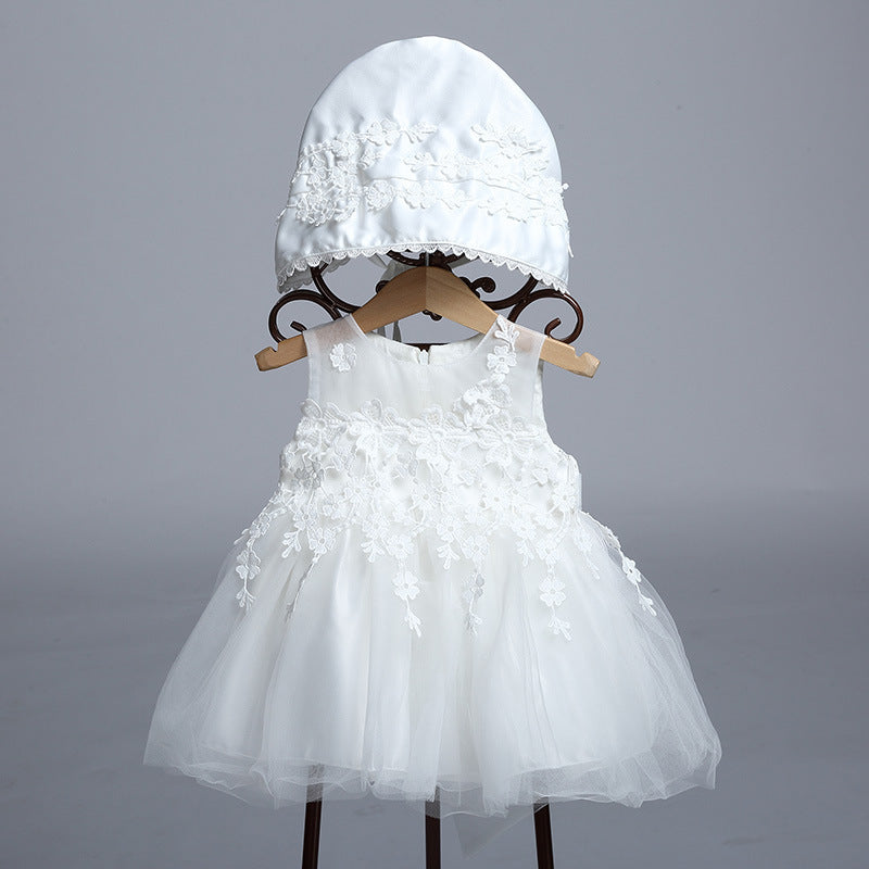 Pleine lune de bébé, robe de mariée de bébé, robe de princesse, robe d'enfant, bonnet en dentelle, robe duveteuse, studio photo 