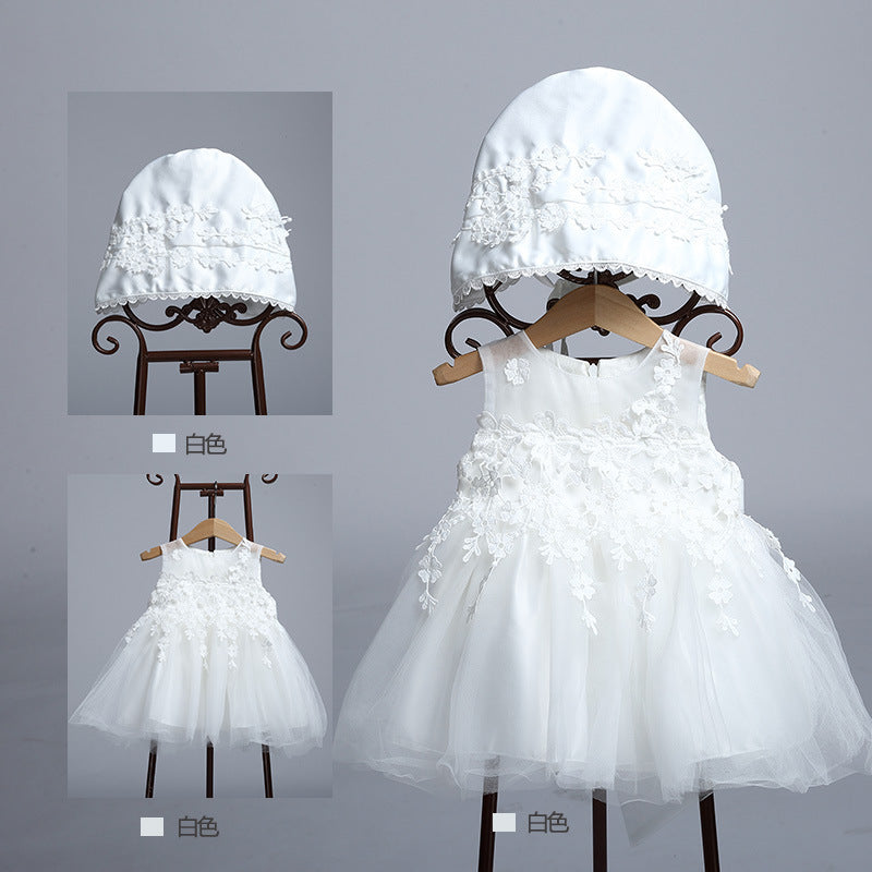 Pleine lune de bébé, robe de mariée de bébé, robe de princesse, robe d'enfant, bonnet en dentelle, robe duveteuse, studio photo 