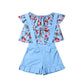Girls SDuit Blue Floral Overalls + tube Top 2 Piece Set