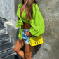 Women's Fashion Long Sleeve Deep V-neck Short Top
