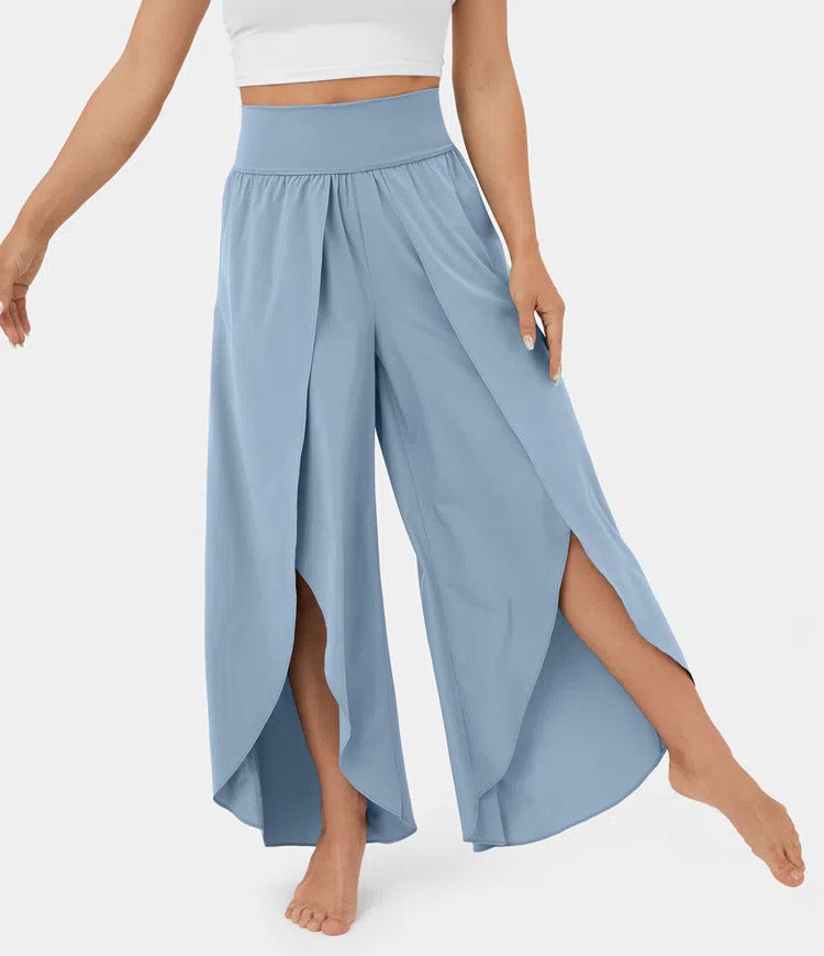 Pantalon de yoga ample fendu, taille haute, élastique, jambes larges, mode femme, vêtements polyvalents