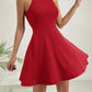 Womens Solid-Colored Halter Neck High-Waist Sleeveless Dress