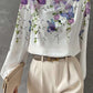 Half Turtleneck Lantern Sleeve Printed Top