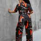 Long Ruffle Short Sleeve Contrast Ruffle Pants