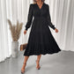 Sweet Elegant Style V-neck Tight Waist Lace Long Sleeve Solid Color Dress Women