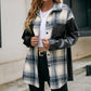 Loose Plaid Color Matching Shirt Casual Double Pocket Plaid PU Stitching Shirt Jacket Jacket