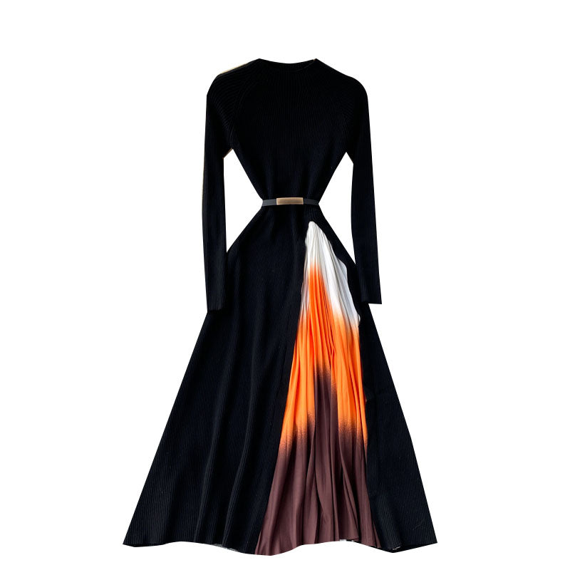 Women's Color Changing Pleated Slim Waisted Swing Dress