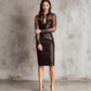 Sheath Dress With Mesh And PU Leather Panels Slim Fit V-Neck Design