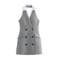 Double Breasted Sleeveless Hanging Collar Dress