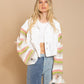 Fall Winter Cowboy Patchwork Knitting Coat Female Rainbow Ripped Long Sleeves Cropped Jacket