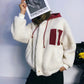 Lamb wool hooded color-blocking thick warm cotton coat