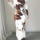 Womens Printed Slim-Fit Long-Sleeve Dress