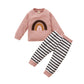 Girls' Sports Long-sleeved Pullover Without Hood Rainbow Cotton Sweater And Trousers Suit