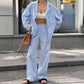 Casual Striped Commuter Lapel Long Sleeve Mop Trousers Suit