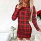 Women's Hip-Hugging Casual Plaid Slim-Fit Long-Sleeve Dress