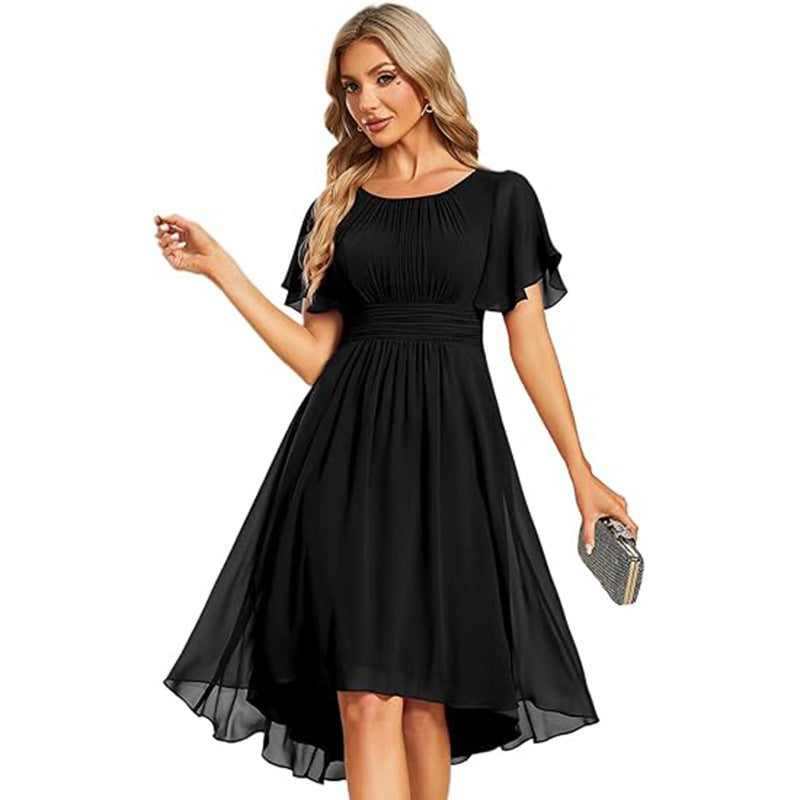Robe de soirée élégante à col rond et manches courtes pour femme
