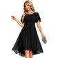 Robe de soirée élégante à col rond et manches courtes pour femme