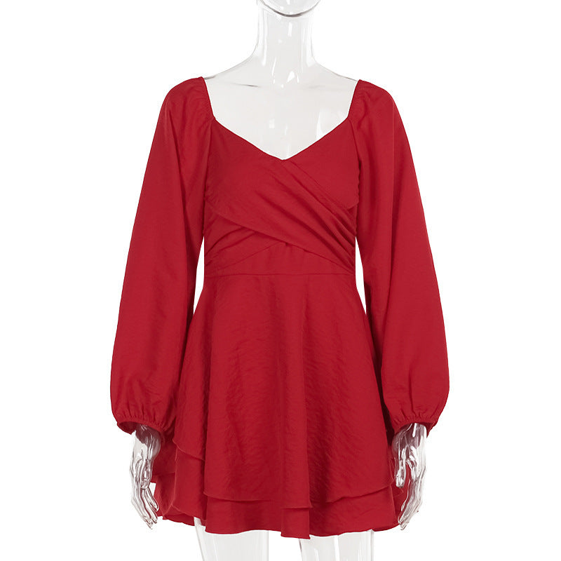 Robe amincissante à manches longues, style décontracté, style swing quotidien