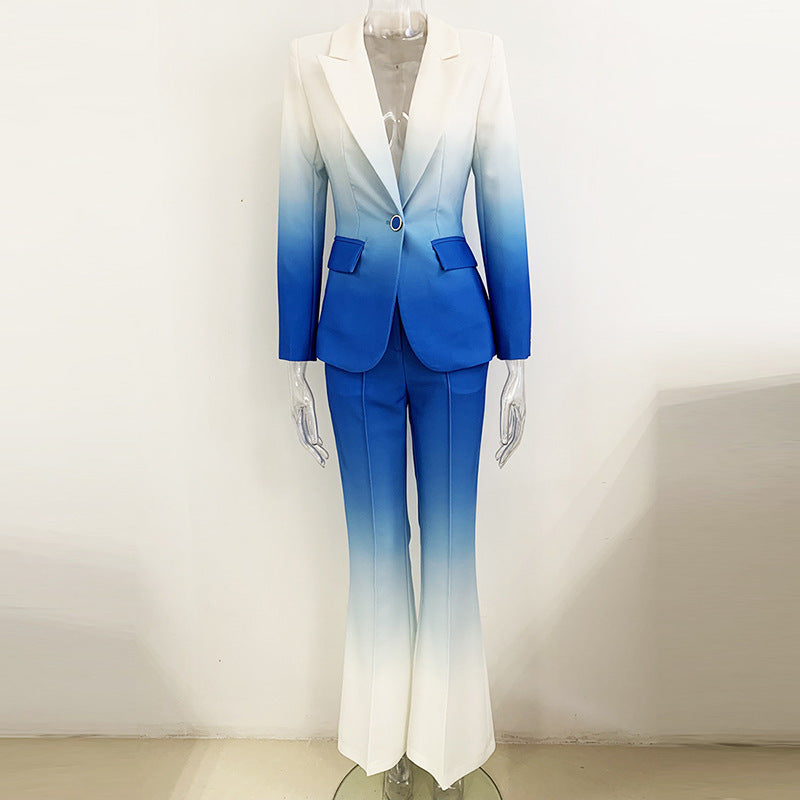 Temperament Gradient Color Slim Flared Pants Suit