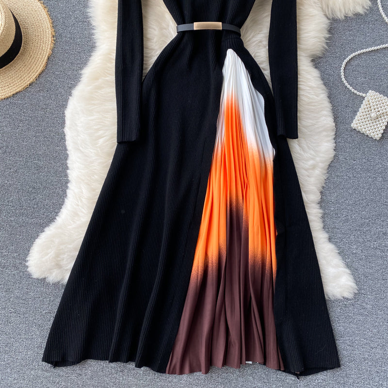 Women's Color Changing Pleated Slim Waisted Swing Dress