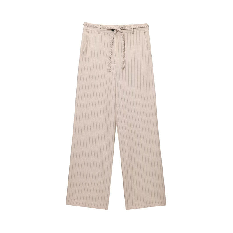 Striped Short Vest Woven Belt Striped Pants