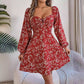 Robe à imprimé floral à manches lanternes, décontractée et sexy, col carré, manches longues, coupe trapèze, vêtements pour femmes