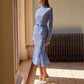 Slim Fit Slimming See-through Lace Hollow Belt Long Sleeve Fishtail Dress