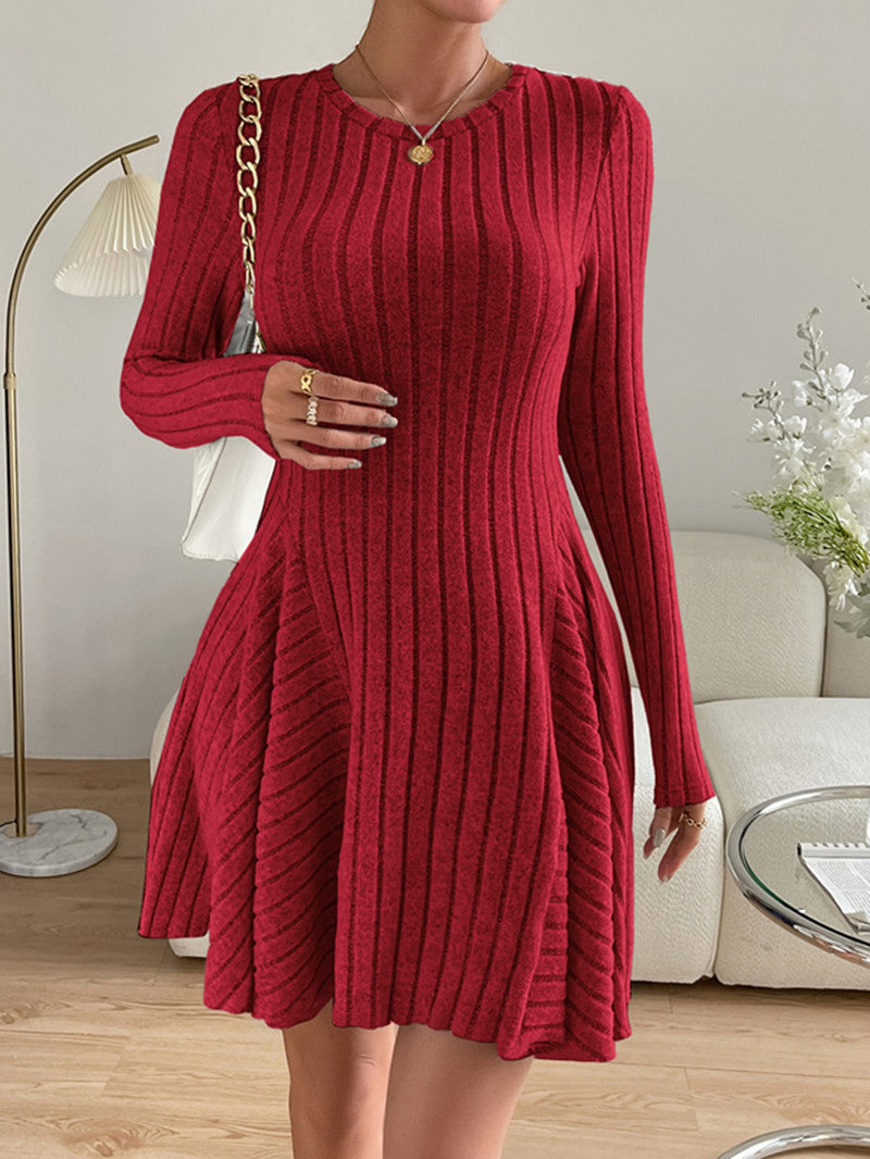 Robe à manches longues et jupe courte en tricot français pour femme