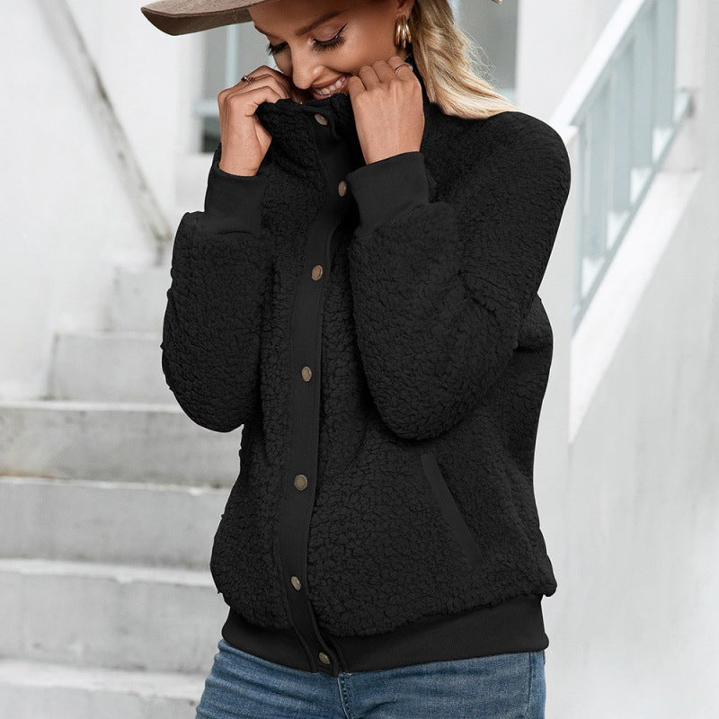 Veste cardigan en peluche d'agneau Veste en peluche double face Manteau Haut