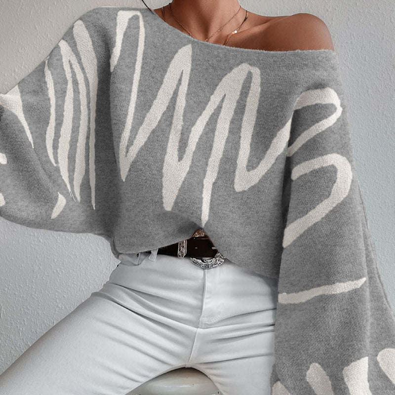 Pull à manches lanternes, nouvelle collection tendance, imprimé, ample, vêtements pour femmes