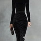 Black Velvet Half Turtleneck Dress Women