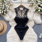 Autumn Lace Mesh Tight Design Retro Affordable Luxury Temperament Top Jumpsuit