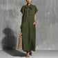V-neck Lace-up Short-sleeve Solid-color Loose Casual Dress
