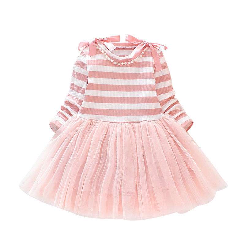 Striped long sleeve patchwork gauze dress