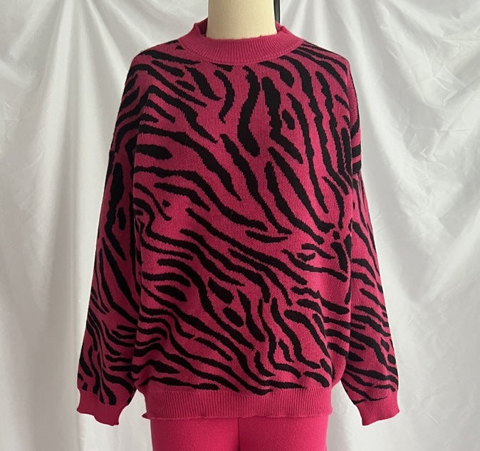 Commuter Knitted Two-piece Zebra Pattern Contrast Color