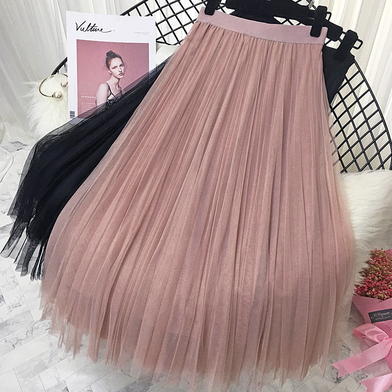 Women's solid color pleated skirt