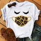 Leopard mask eyes lashes ladies short sleeves