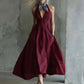 Womens Retro Sleeveless Tie-Waist A-Line Midi Dress With V-Neck