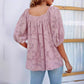 Square Collar Top Lace Floral Texture Women's Clothing