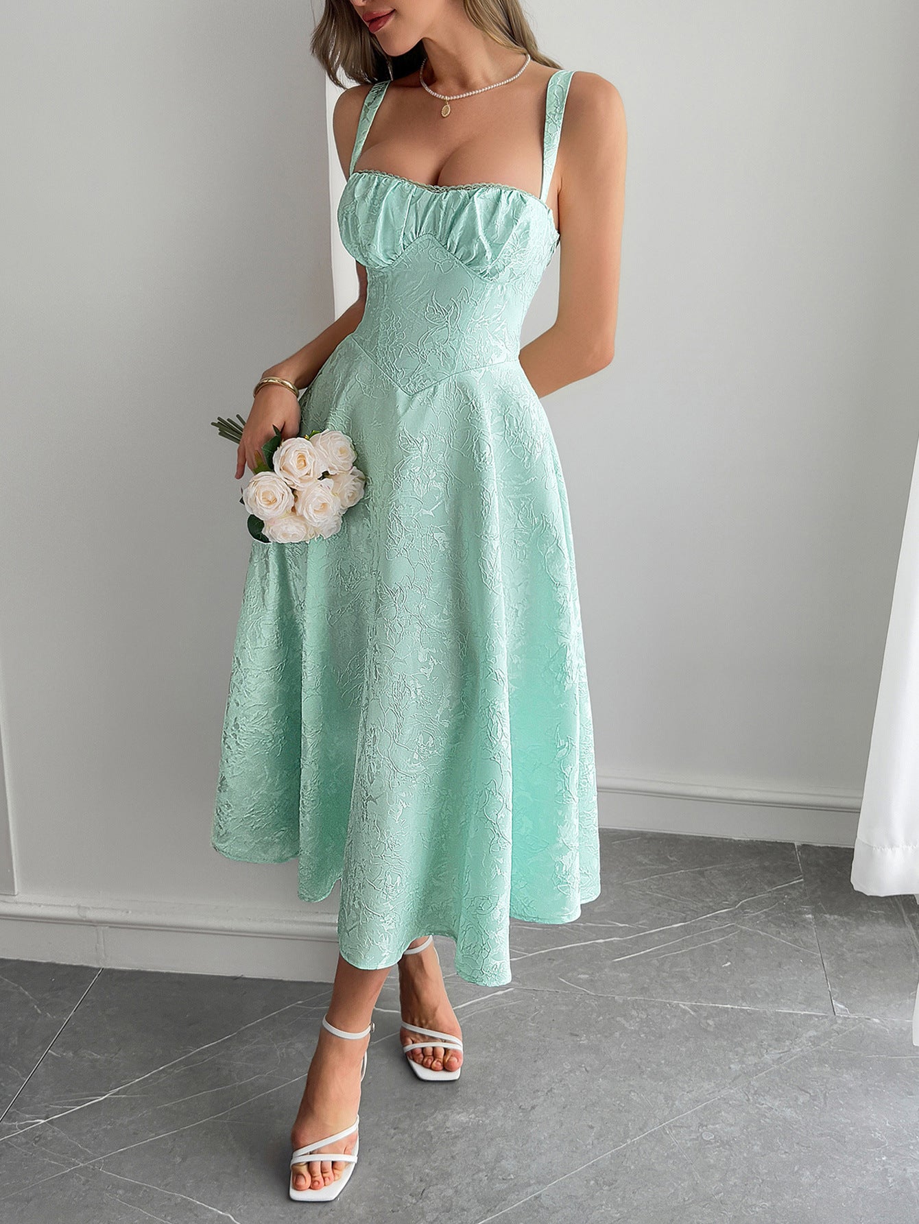Elegant Graceful Strap Jacquard Maxi Dress Women's Clothing
