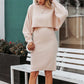 2pcs Knitted Dress Suit Fashion Solid Color Pullover Lantern-sleeved Sweater Fall Winter Women's Clothing