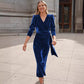 Polyester Women's Dress French Style V-neck Elegant Long Sleeve Evening Dress