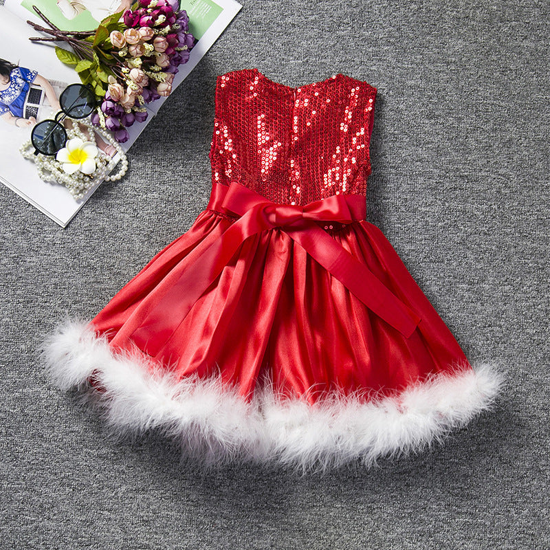 Robe de Noël en polaire blanche avec nœud