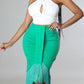 Short Top With Stylish Wrap-around Fringe Skirt Two-piece Set